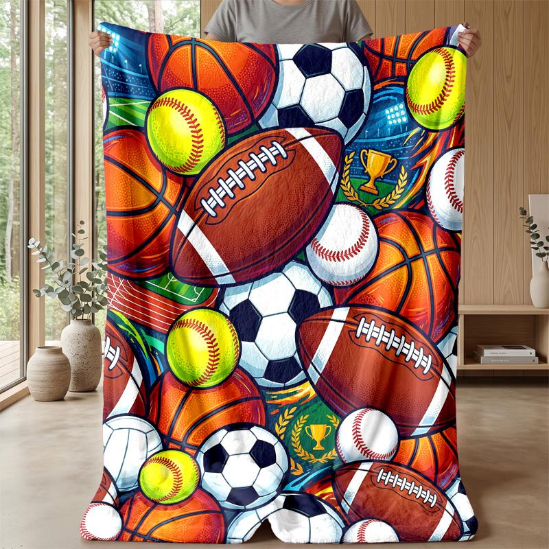 Sports Ball Collage Theme Blanket Lightweight Warm Flannel Blanket Decorative Throw Blanket for Home Decoration