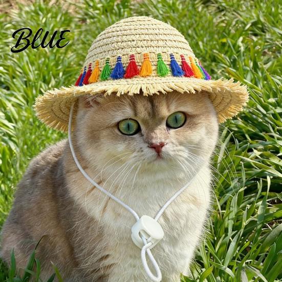 Cat Costume Accessories Straw Hat Pet Sun Hat with Lace And Bow Summer Outdoor Cute Protection for Cats Small Dogs Walks