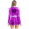 Women Halloween Alien Costume Long Sleeve Front Zip A Line Dress Belted Metallic Outer Space Robot Outfit