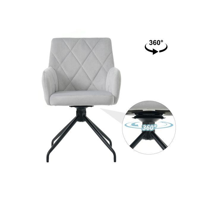 Lot de 4 chaises de salle à manger pivotantes à 360° avec motif en losange, fauteuil rembourré avec 4 pieds en métal, gris