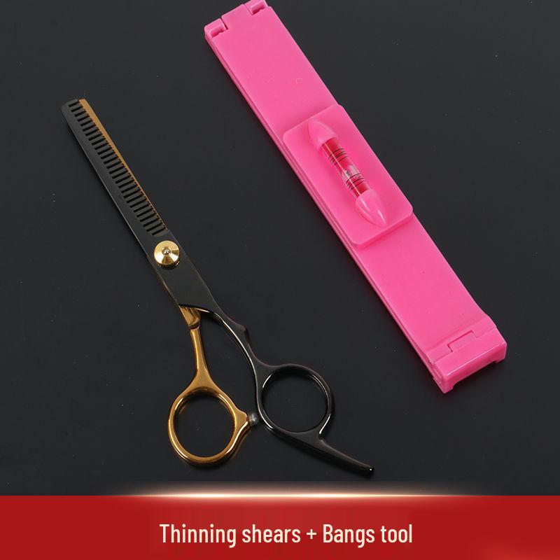 Black Gold Hairdressing Scissors Set: Flat Cut & Thinning Scissors for Women - Perfect for Home Haircuts and Bangs.