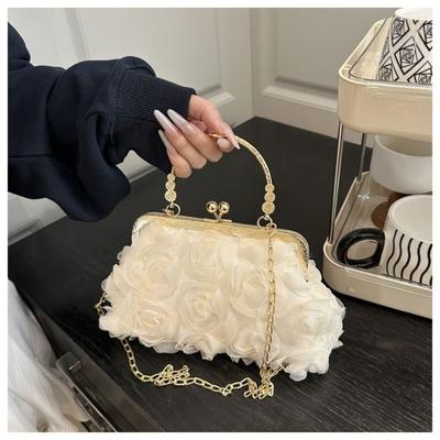 Luxusní šifonová banketní taška s 3D květy Módní večerní tašky Luxusní dámská řetízková taška přes rameno Spojková kabelka Crossbody taška
