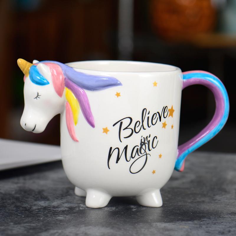 Unicorn Ceramic Cups, Milk Breakfast Cups, Rainbow Macatong Office Cups, Home Creative Mugs