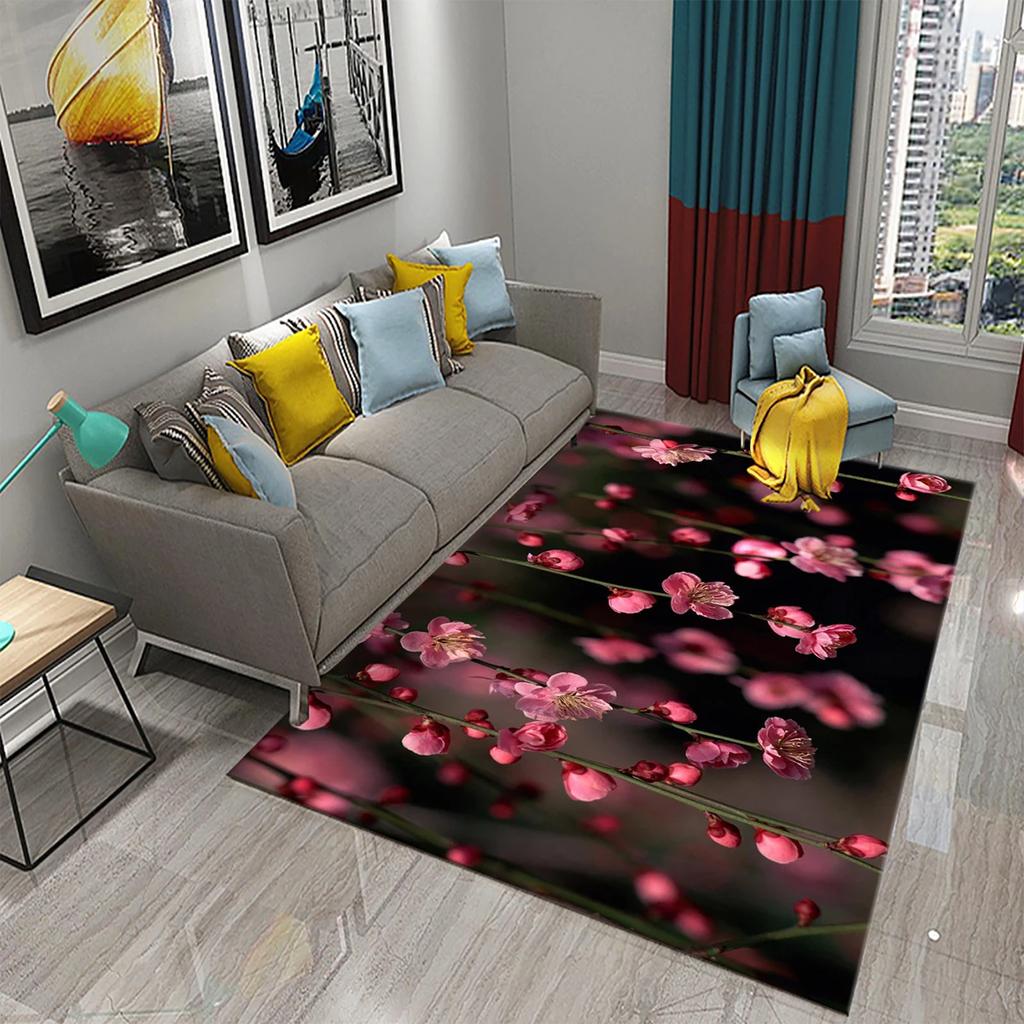 Rosa Pflaumenblüten-Teppich für Badezimmer Anti-Rutsch-Matten Florale Landschaft Schlafzimmer Fußabtreter Dekor Küche Wohnzimmer Bodenfläche Teppich