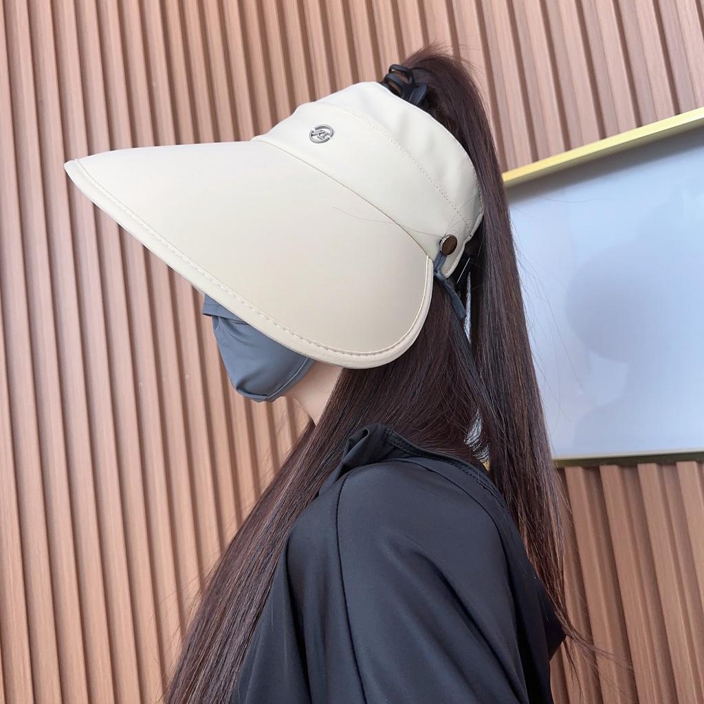 Summer eaves sun protection hat women's ice silk surround empty top hat versatile face small can hang mask outdoor sun hat