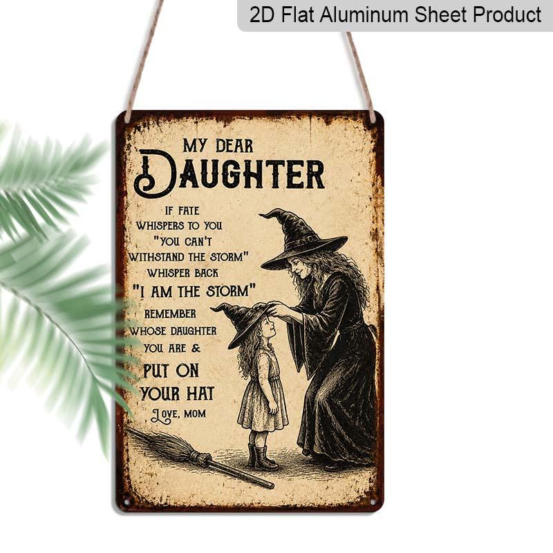 2D Flat Vintage Witch Mom and Daughter Inspirational Quote Metal Sign - 8.0x12.0inch Aluminum Wall Art, Retro I Am The Storm Witch Family Decor 20*30cm