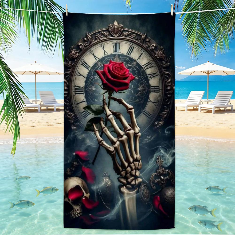 Skull Beach Towel Microfiber for Gym Travel Fitness Spa Women Girl Quick Dry Sandless Large Towels Bathroom Beach Towel