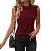 Summer Women Vest Loose Fit Sleeveless Round Neck Tank Tops Solid Color Line Details Breathable Vest