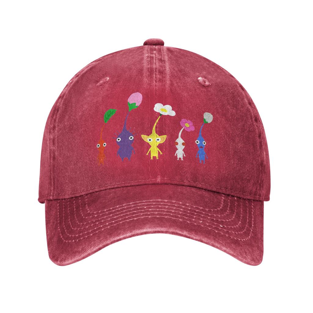 cute pikmin pattern blue Washed Denim Cap Casual Baseball Caps Adjustable Hat Summer Unisex Baseball Hats