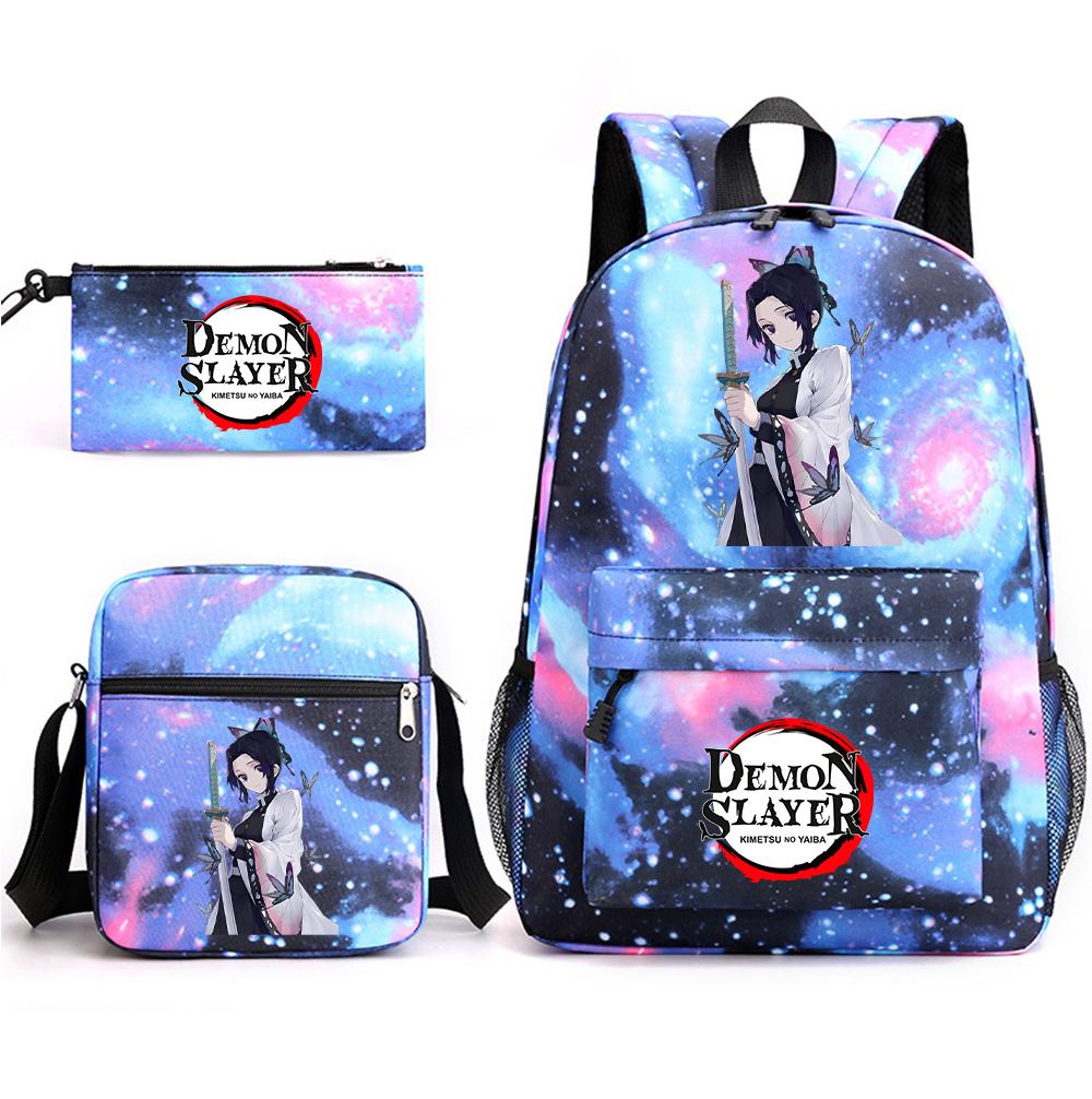 3Pcs/set Anime Demon Slayer Printed Backpack with Shoulder Bag Pencil Case for Teenager Student Boy Girl Large Capacity Waterproof Schoolbag