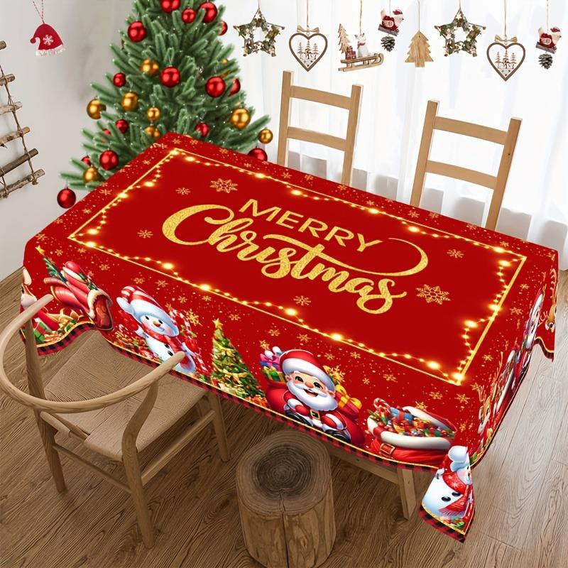 Christmas Tablecloth Snowman Reindeer Holiday Dining Table Cover Dustproof Festive Xmas Party Home Decoration