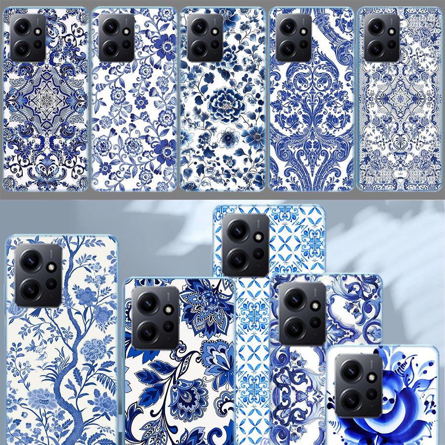 Blue white Porcelain Pattern Phone Case For Redmi Note 14 15 Pro 5G 13 12 Pro Plus 11 11T 11E 11S 10 Pro 10S 9 9S Cover Cell Cle