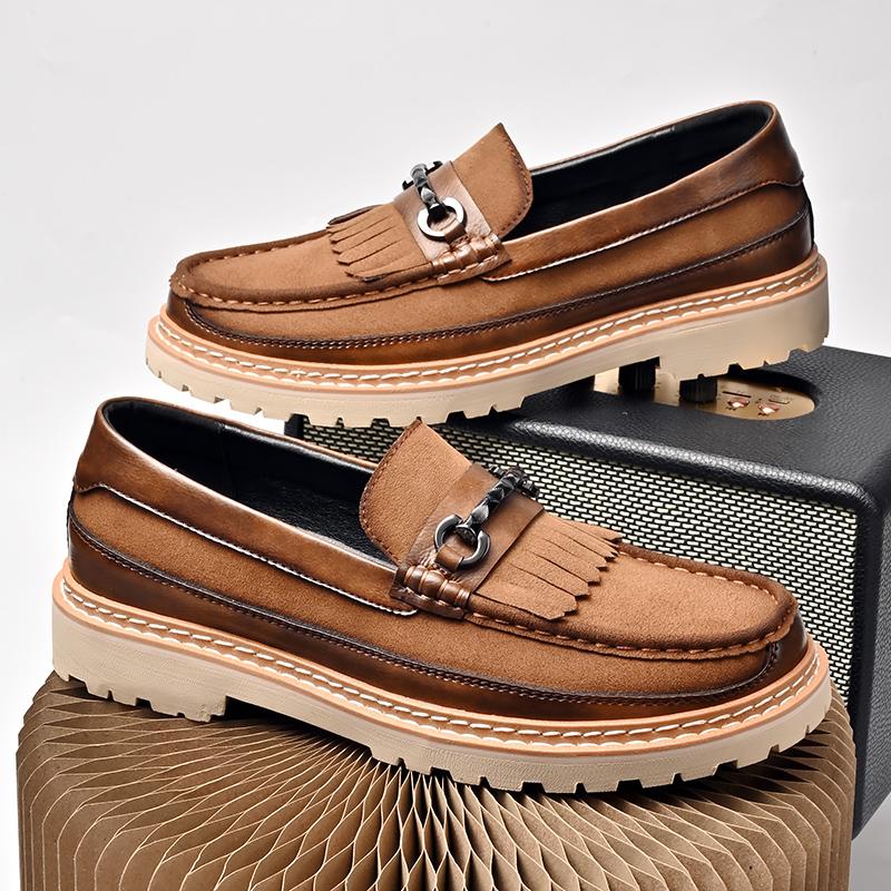 Fashion Leather Shoes Man Casual Loafers Luxury Design Slip on Male Dress Shoes Leisure Style Big Size Outdoor Wear-resistant Sole