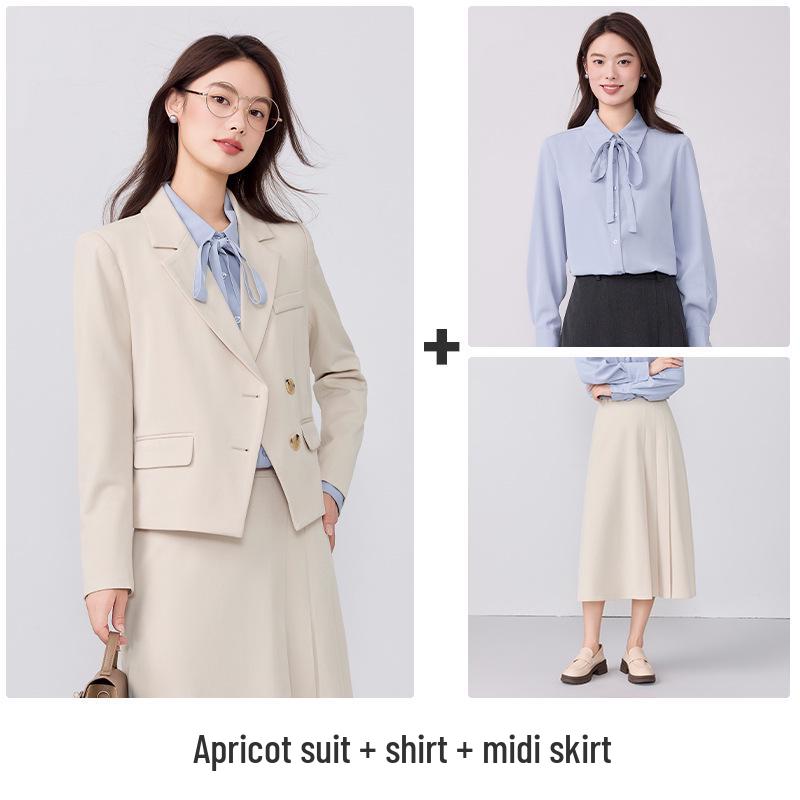 Women's Petite Short Blazer Jacket & Skirt Set - Spring/Autumn 2025, Professional Formal Wear
