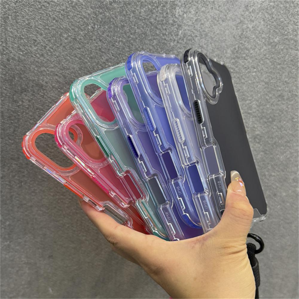 Luxury Matte Clear Shockproof Wrist Strap Lanyard Phone Case for iPhone 15 11 12 13 14 16 Pro Max Plus Hybrid Bumper Armor Cover