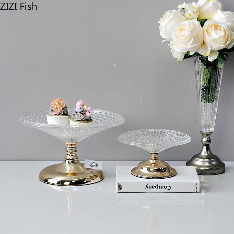 Dining Table Crystal Glass Fruit Plate Creative Living Room Candy Snack Plate Home Wedding Party Decoration Dessert Fruit Plate