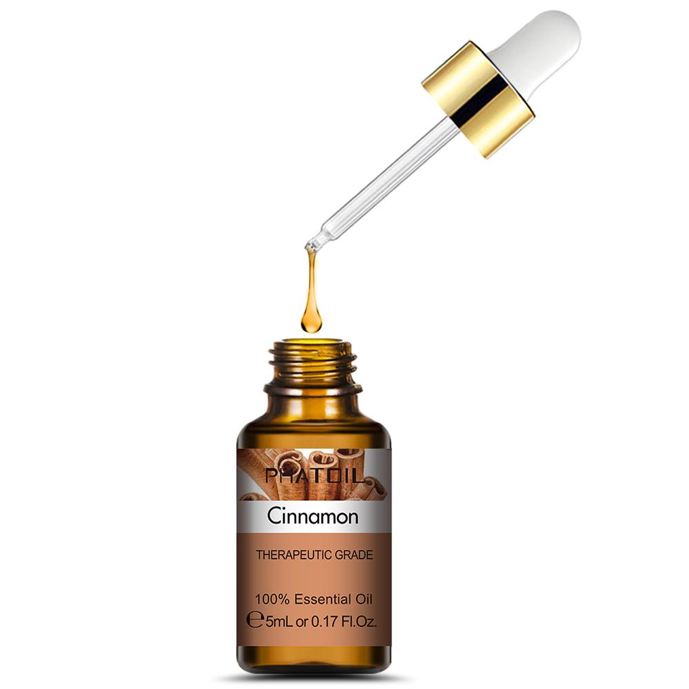 PHATOIL 5ML Cinnamon Pure Essential Oil with Dropper For Spa Massage Oil Burners Humidifiers Air Purifier Boost Immunity Promote Digestion