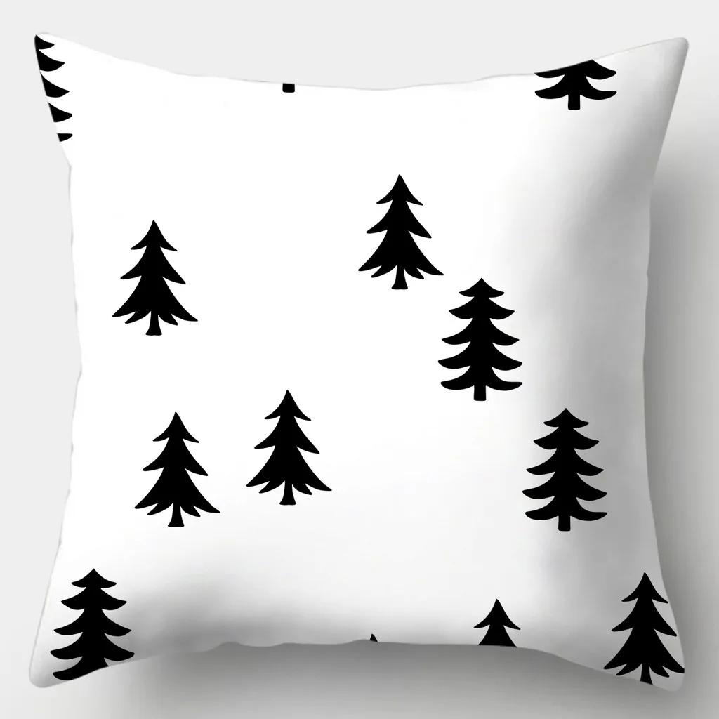 Black And White Pillowcase 45Cmx45Cm Square Sofa Pillow Cover Stripes Leaves Pattern Cushion Cover