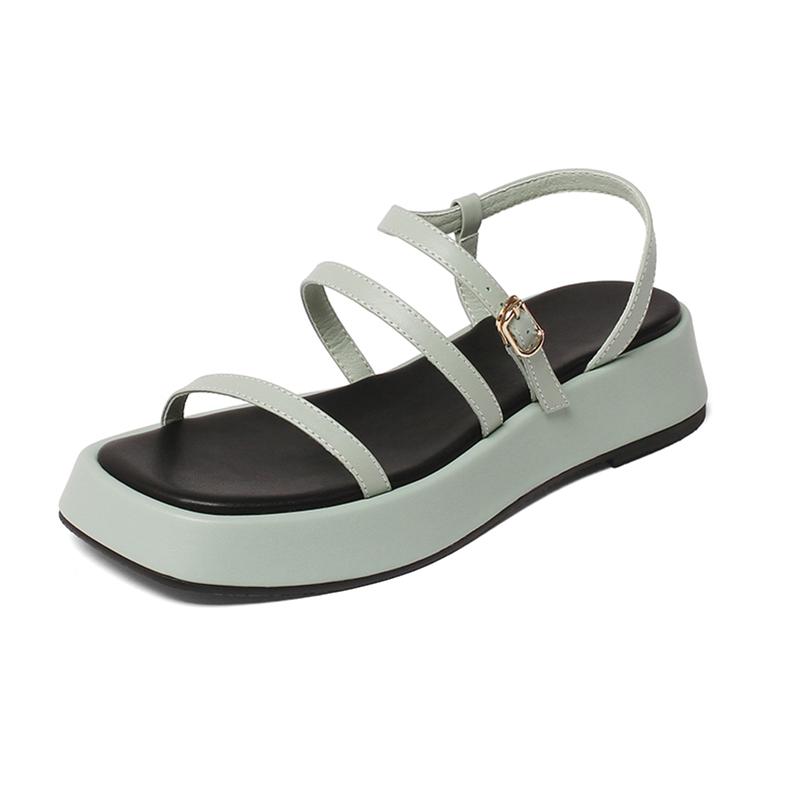 

Жіночі босоніжки Взуття з натуральної шкіри Босоніжки на плоскій платформі Жіноче взуття з вузькою стрічкою та пряжкою на ремінці 2021 Літо Зелений 40 39 зелений