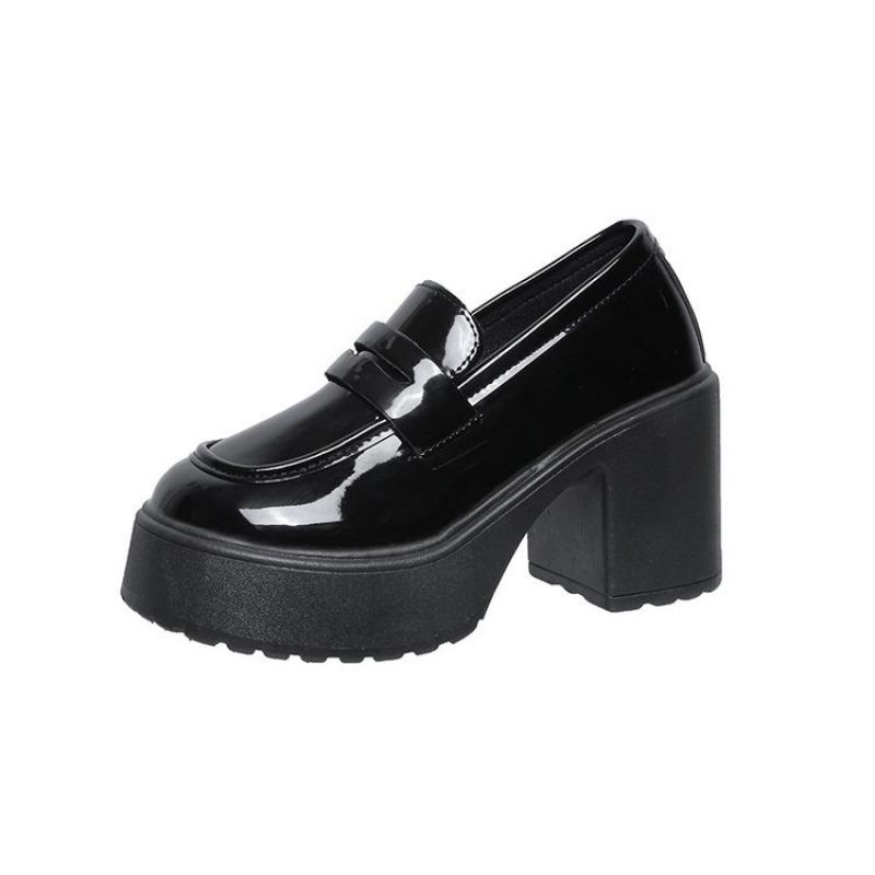 Small Leather Shoes Women's Spring and Autumn New Thick-soled Black Muffin Thick Heel One-pedal Single Shoes