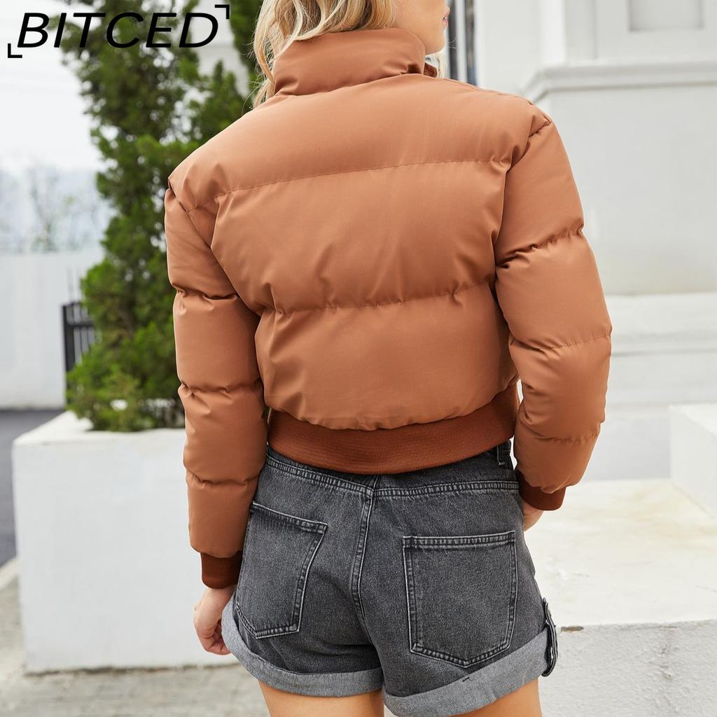 BITCED Autumn/Winter Women's Short-Length Cotton Coat Long-Sleeved High-Neck Thermal Jacket Loose-Fit Casual Cotton Jacket Puffer Coat