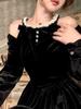French Hepburn Off-Shoulder Velvet Little Black Dress - Retro Court Style, Petite Princess Dress