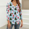 Women's Casual Christmas Print Button Down Shirt with Three-Quarter Sleeve