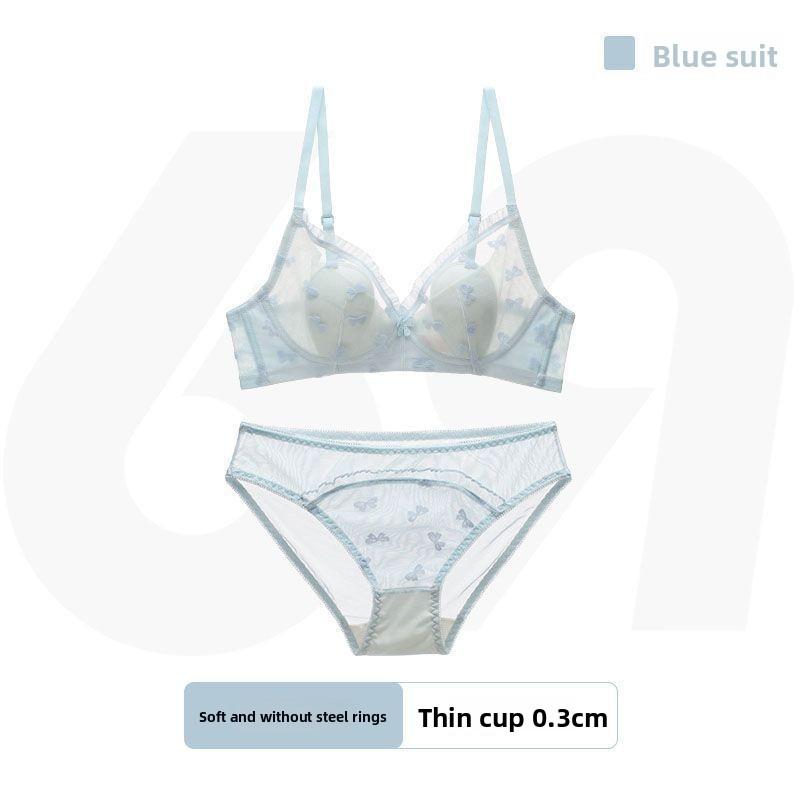 French Coquette Lace Thin Cup Wireless Bra, Girly Push Up Comfort Small Bust Women Bra