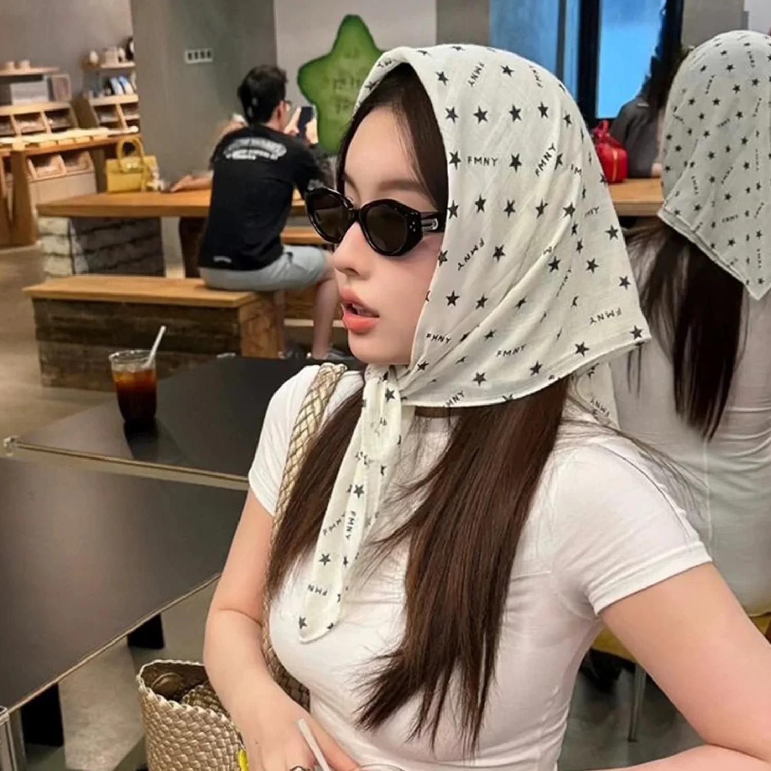 

Y2K Star Print Headscarf Punk Head Wrap Spicy Girls Women Harajuku Streetwear Summer Breathable Square Scarf Versatile Headwear