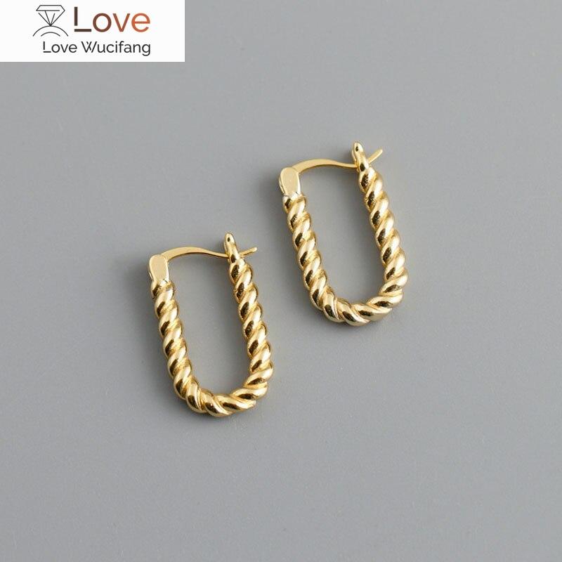 925 Sterling Silver U -Shaped Earring For Women Simple French Twisted Rope Hoop Earrings Boucle D ’Oreille Argent