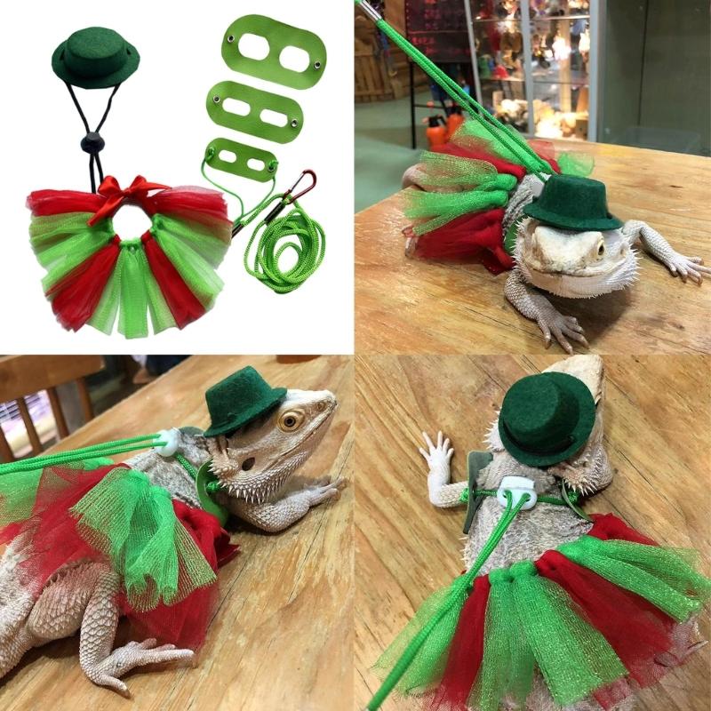 Bearded Dragon Photo Props Dress Up Costume Pet Tutu Dress+ Headdress+Lead