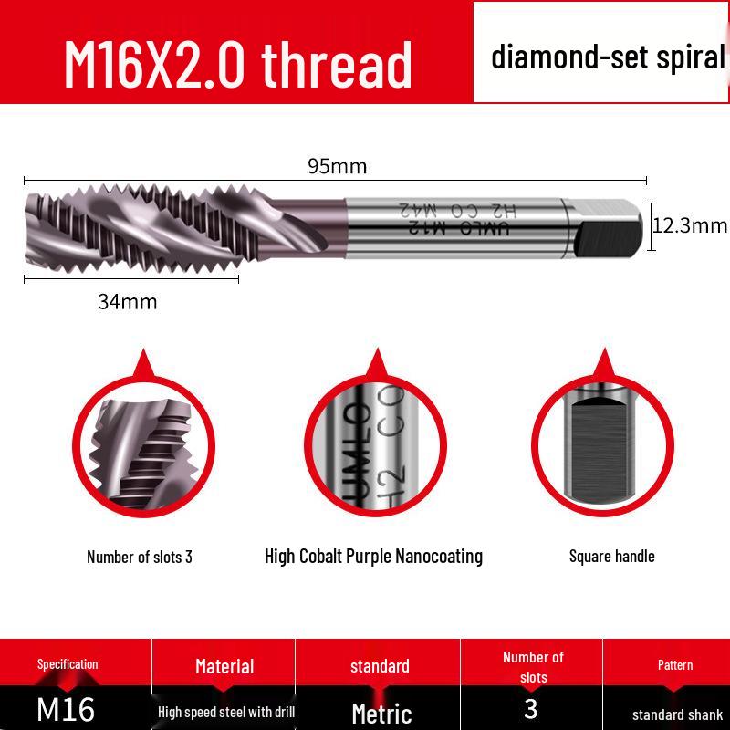 Nano-Coated Spiral Point Cobalt Tap for Stainless Steel, Sizes M3-M12