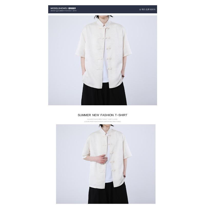 Camisa casual de manga corta fina de talla grande con estampado chino para hombre, estilo chino nuevo