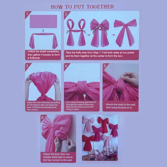 6Pcs Giant Bow DIY Decor Kit for Valentine's Day Hanging Wall Door Window Decorations Easy To Assemble Bow Wall Backdrop for Party Photo