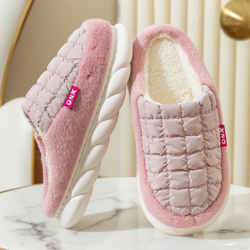 Women's Fleece-Lined Thick-Soled Cotton Slippers - Non-Slip, Warm, Soft-Soled for Autumn/Winter 2025