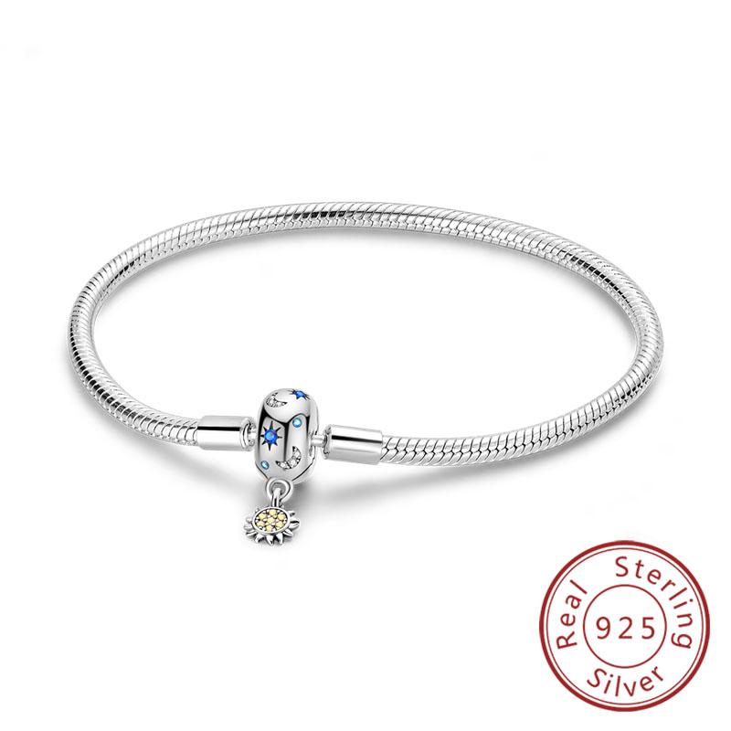 Original 925 Silver Bracelets 17-20CM Love Heart Flowers Butterfly Charms Beads Bracelet For Women Fashion Jewelry Gift