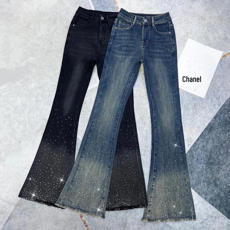 High Waist Black Micro Flare Jeans for Women - Slimming Stretch Pants with Frayed Edges