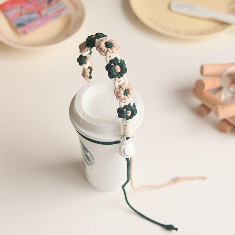 Handmade Cup Carrying Strap Flower Packaging Strap Water Bottle Handle  for Coffee Milk Tea Cup