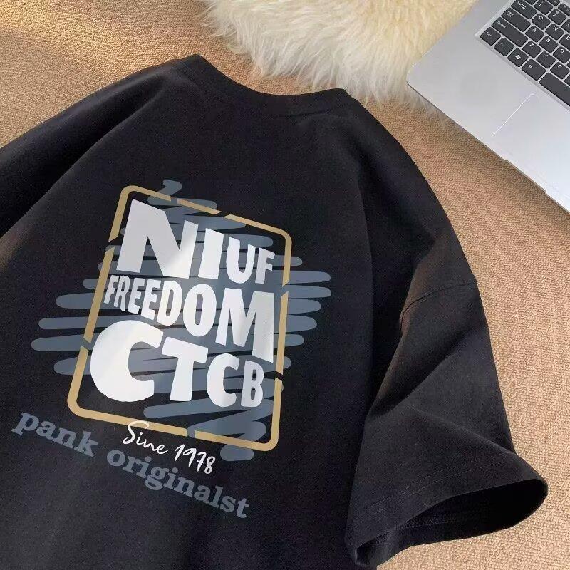 

Американский Ретро Лето INS Модный Бренд Хип-Хоп Половина Рукава Свободный Большой Размер Модная Футболка с Коротким Рукавом и Круглым Вырезом с Буквами для Мужчин 3XL чёрный