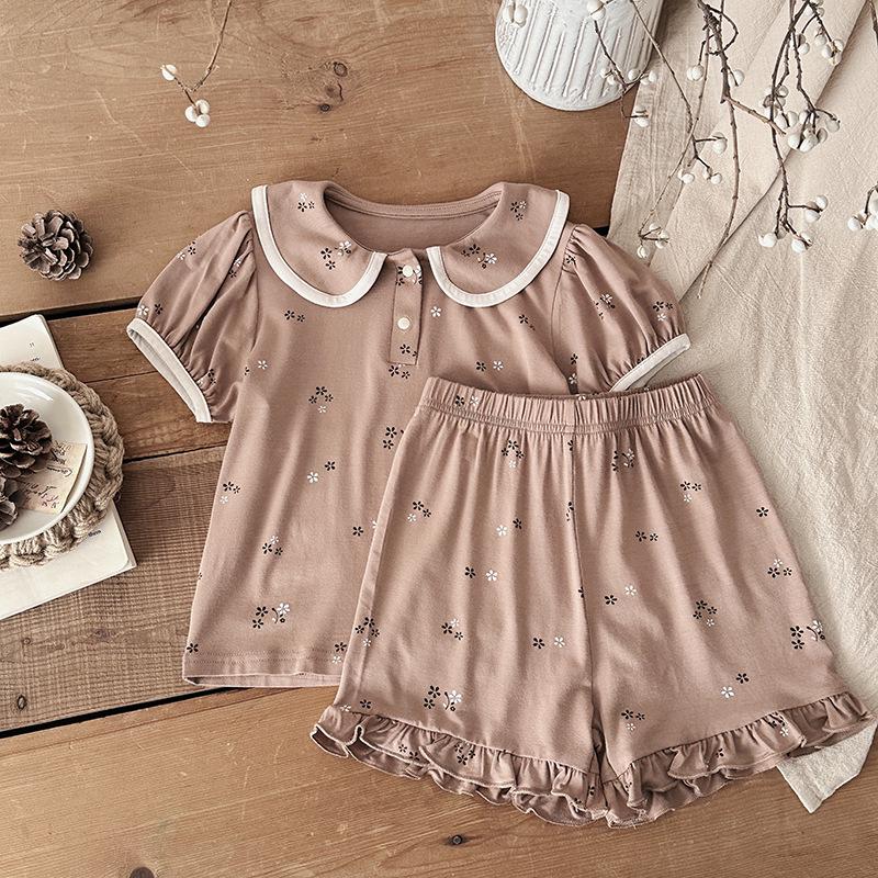 

Летняя детская пижама 2025 года: Корейский комплект из модала с короткими рукавами для девочек 120 cm