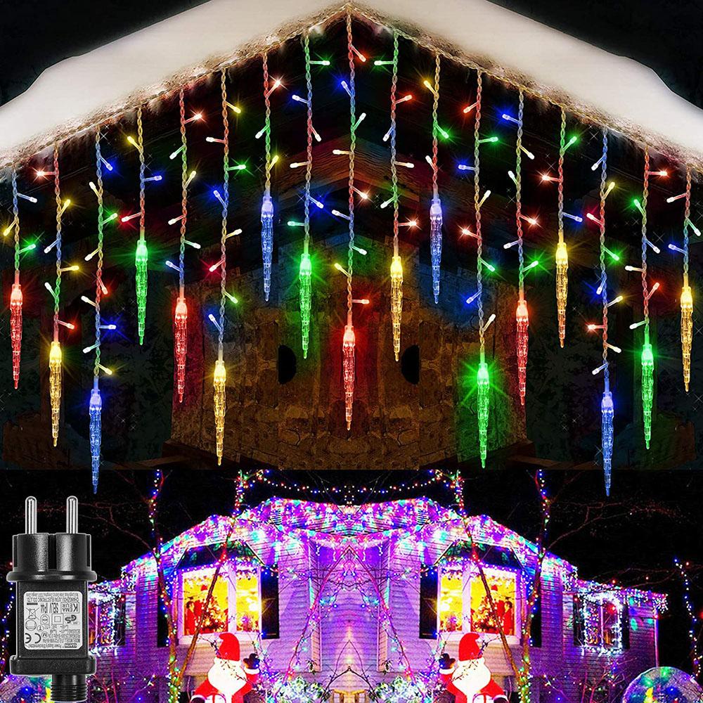 IP44 LED Ice Pendant LED Icicle Memory Curtain String lights 8 Modes Flashing Lights with Timer Christmas String Outdoor Light