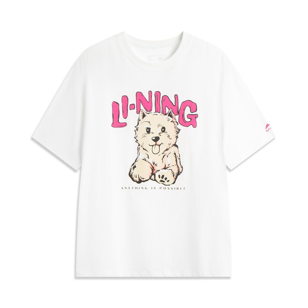 Li Ning Sports Lifestyle Series Casual Simple Solid Color Round Neck Pullover Short Sleeve T-Shirt Women T-Shirts White AHSV760-1