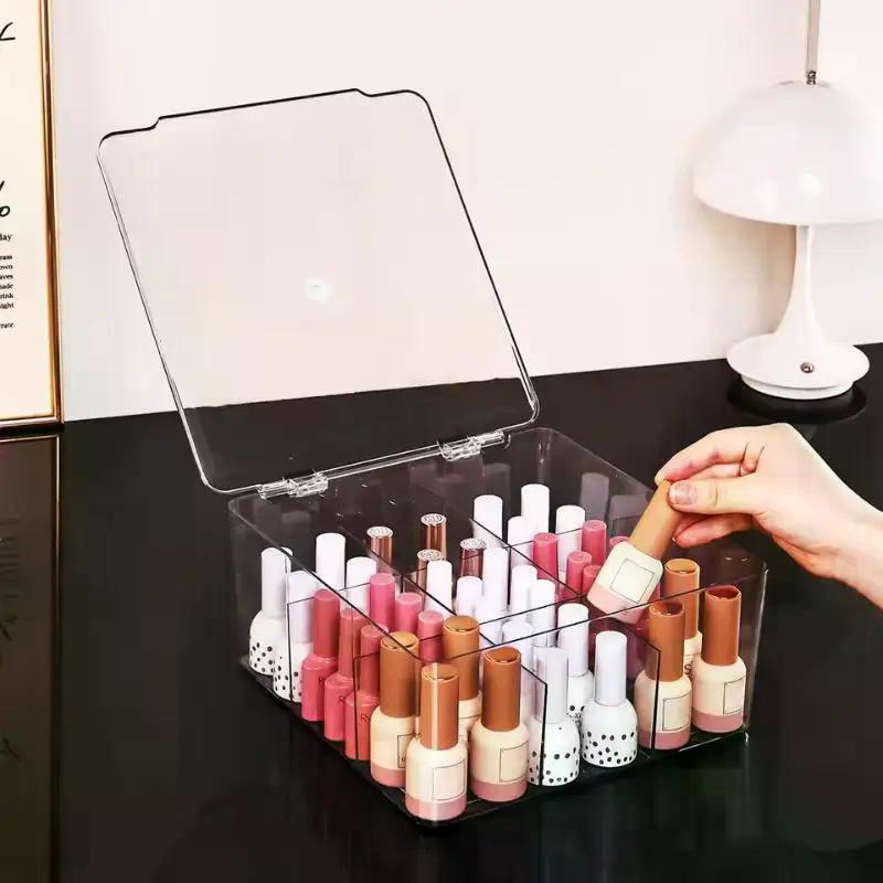 Transparent Nail Polish Storage Box-flip Top Type, Suitable For Lipstick, Perfume, Essence, 9-cell Large Capacity Jewelry Box