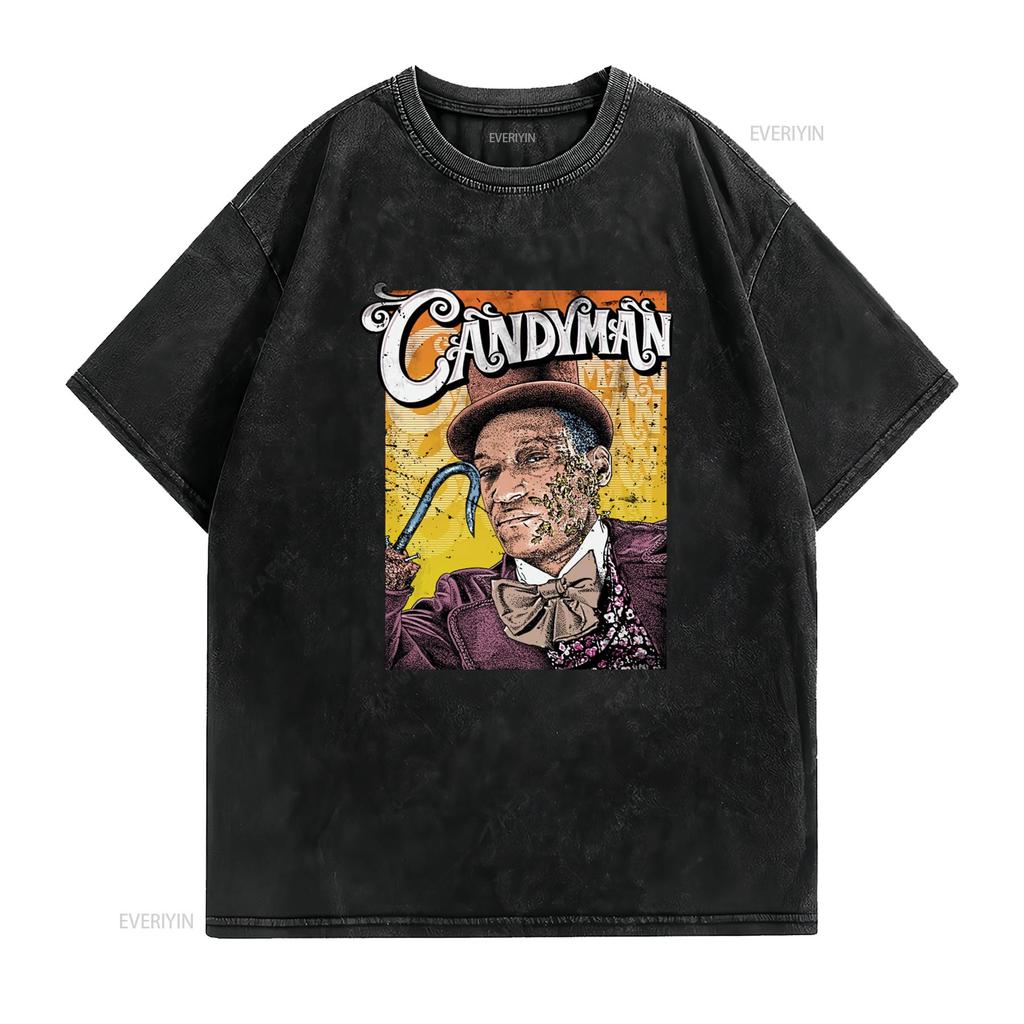 Vintage Retro Horror Movie CandyUnisex Print Casual T Shirt Vintage Washed Stylish Streetwear Versatile Stretched Breathable