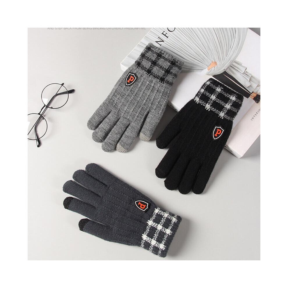 Gants d'hiver pour hommes Écran tactile Gants tricotés Conduite extérieure Mitaines tactiles Plaid vintage Unisexes Gant chaud Polaire Épais