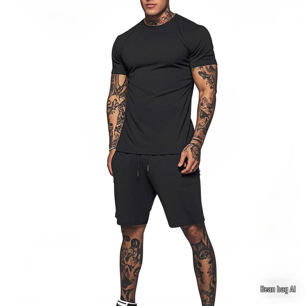 Men's Summer Quick-Dry T-shirt & Shorts Set - Solid Color Activewear for Running and Fitness