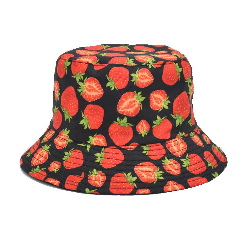 Reversible Strawberry Fruit Print Bucket Hats Women Men Summer Outdoor Sunscreen Fisherman Hat Female Fishing Sun Panama Hip Hop