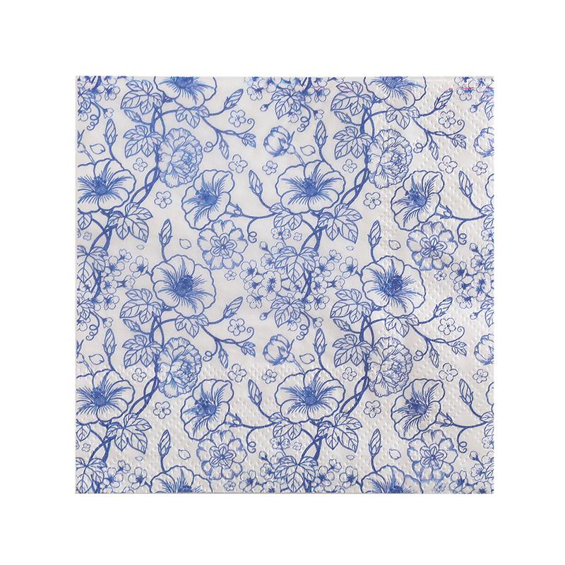 20Pcs Chinese Blue Flower Printed Paper Napkins, Disposable 2 Layer Paper Napkins for Party Hotel Dinner Table DIY Decor