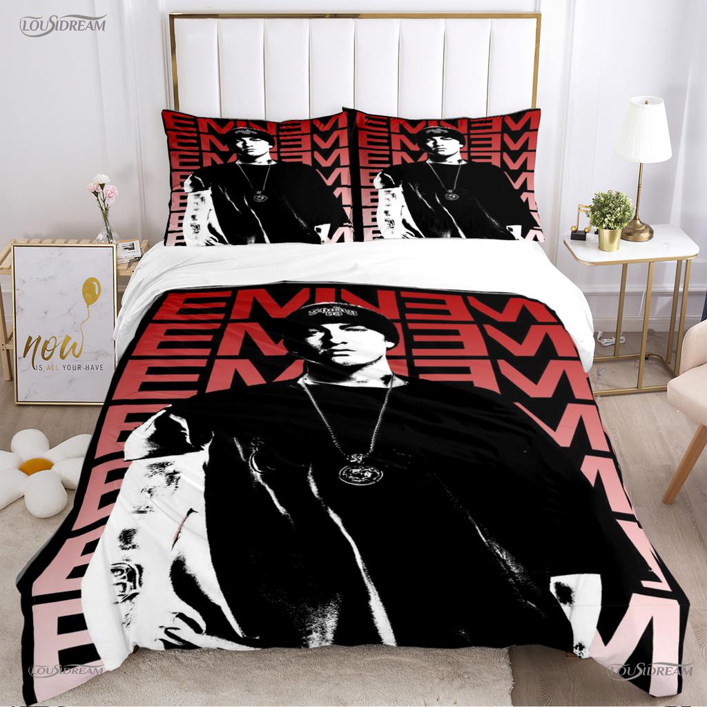 Eminem Cantante Hip-Hop Copripiumino Stagione Unica Matrimoniale Copripiumini e Federe per Adolescenti Singolo/Matrimoniale/Queen/King