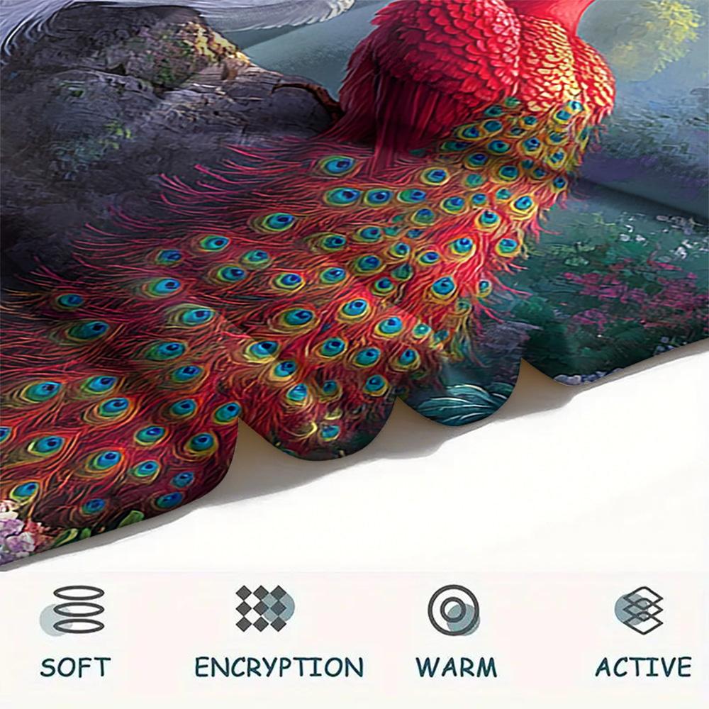 Peacock Print Flannel Blanket, High quality Comfortable for All Seasons, Home Decor, Warmth and Comfort, Perfect for Christmas Gifts